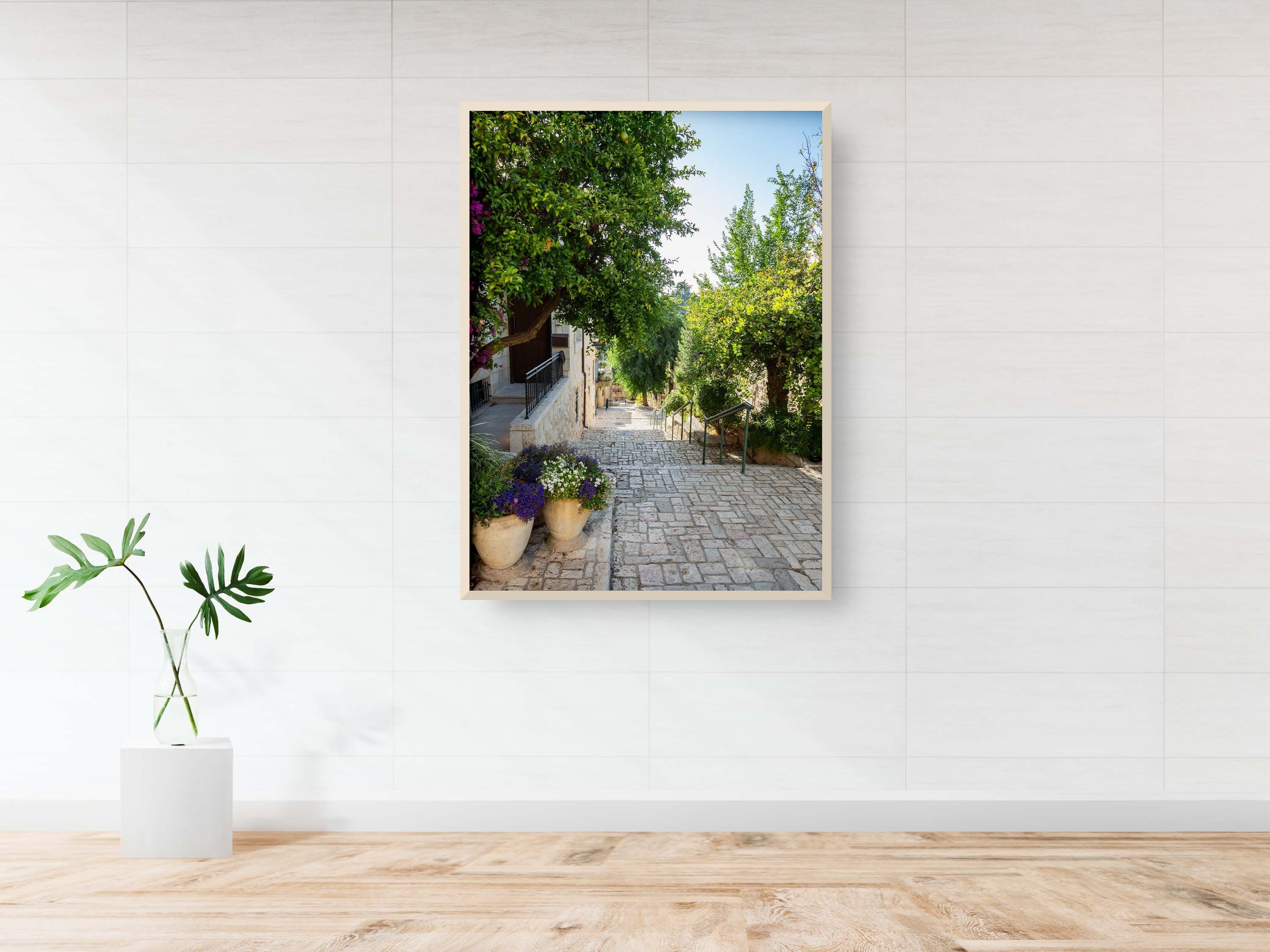Jerusalem Pedestrian Flowery Street and Stairs - Yamin Moshe Neighborhood