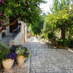Jerusalem Pedestrian Flowery Street and Stairs - Yamin Moshe Neighborhood