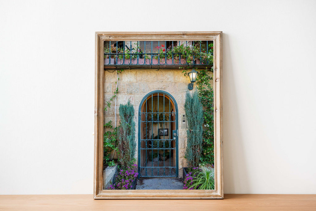 Jerusalem Holy City Garden Green Door, Arch and Flowers — Yamin Moshe Neighborhood