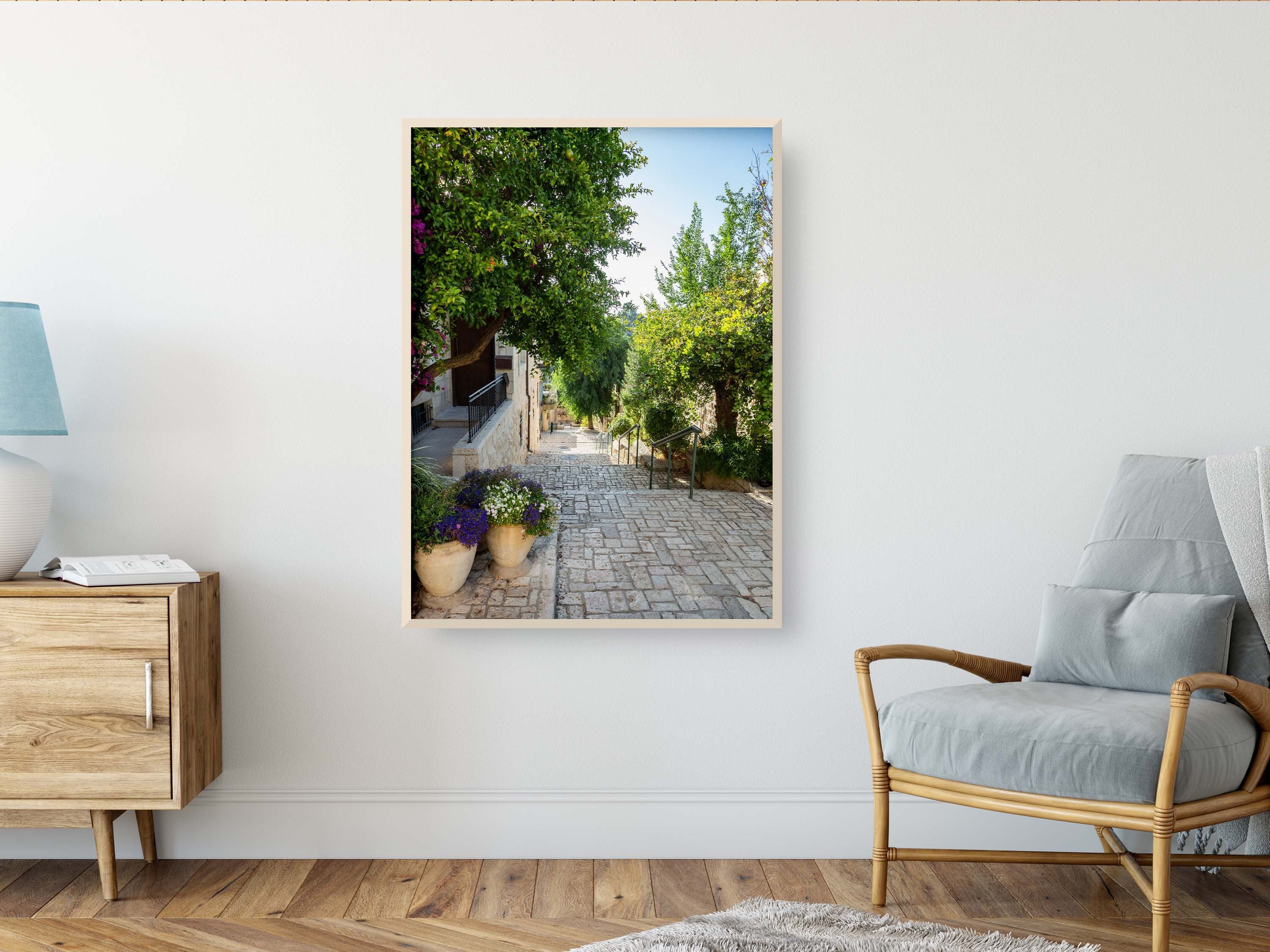 Jerusalem Pedestrian Flowery Street and Stairs - Yamin Moshe Neighborhood