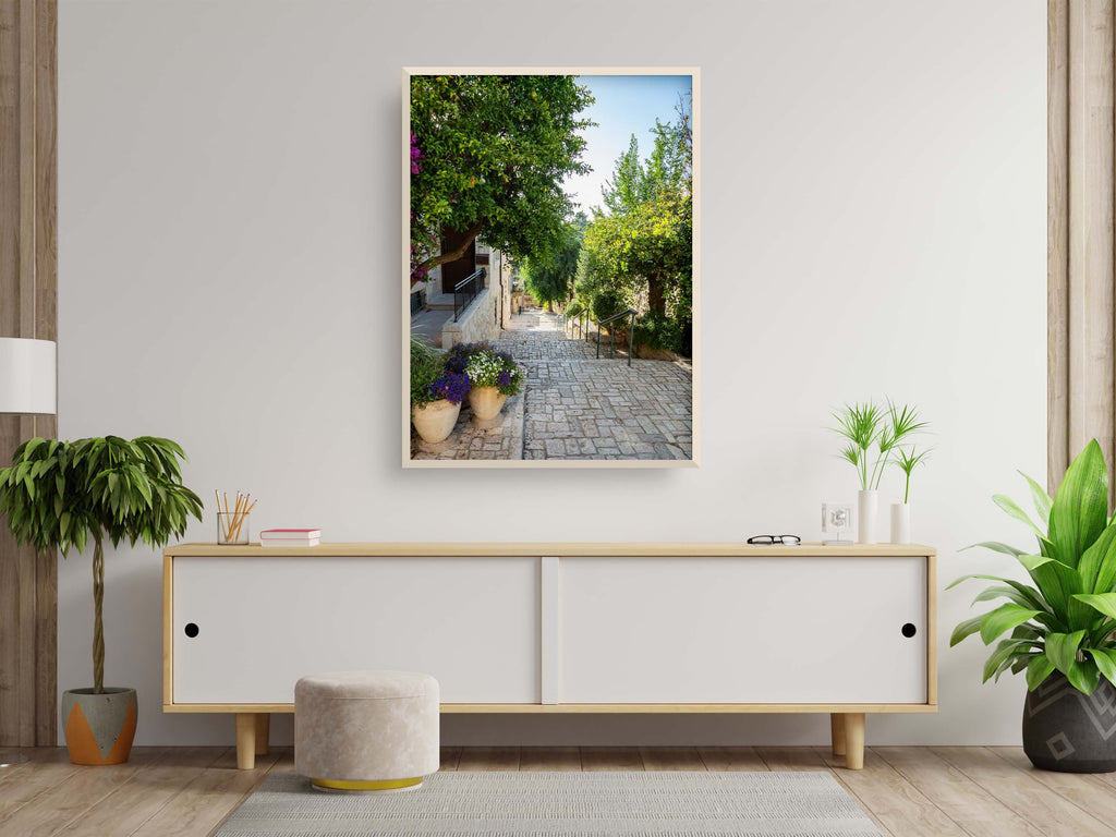Jerusalem Pedestrian Flowery Street and Stairs - Yamin Moshe Neighborhood