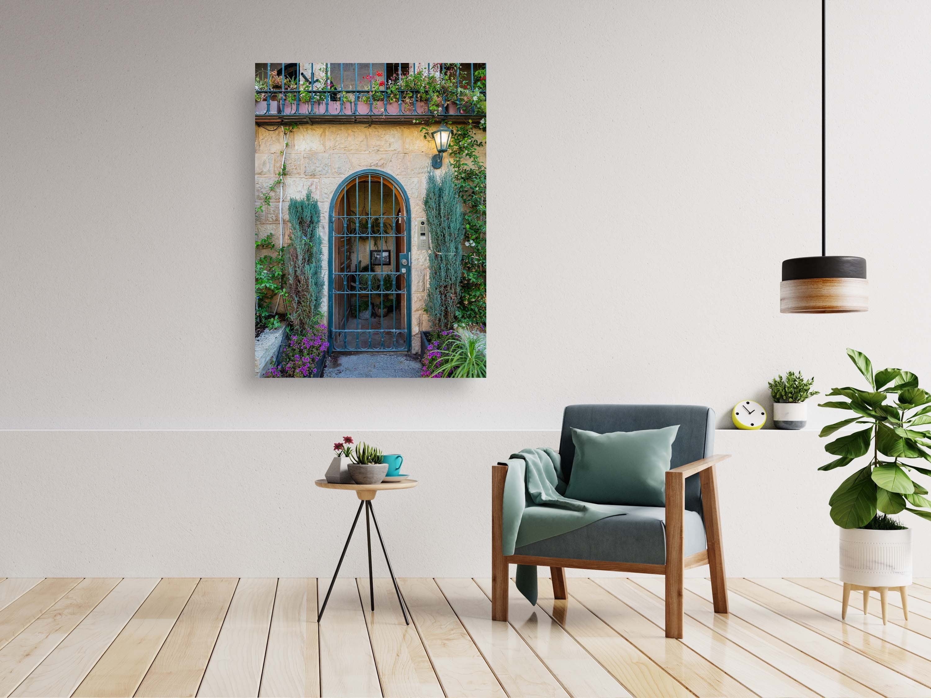 Jerusalem Holy City Garden Green Door, Arch and Flowers — Yamin Moshe Neighborhood
