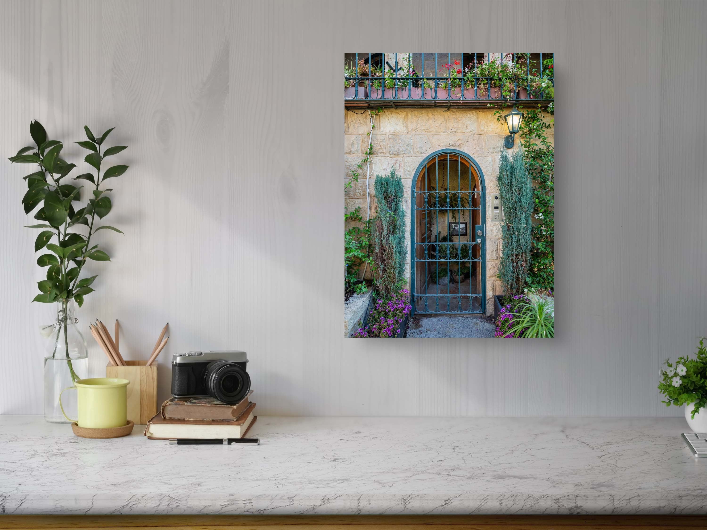 Jerusalem Holy City Garden Green Door, Arch and Flowers — Yamin Moshe Neighborhood