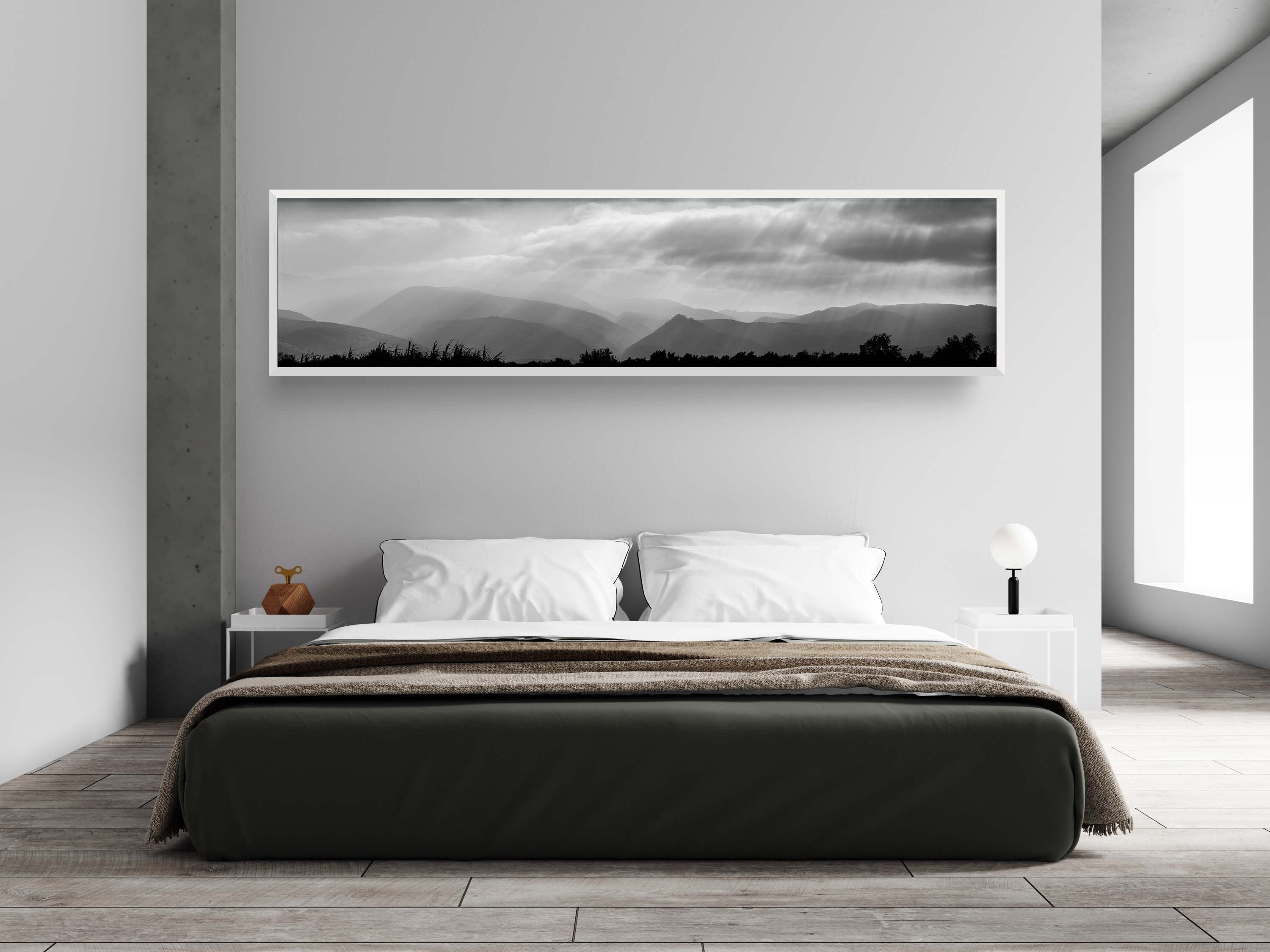 Black & White Panoramic Holy Land Mountains Sunrise Landscape Photography - Israeli Galilee Mountains