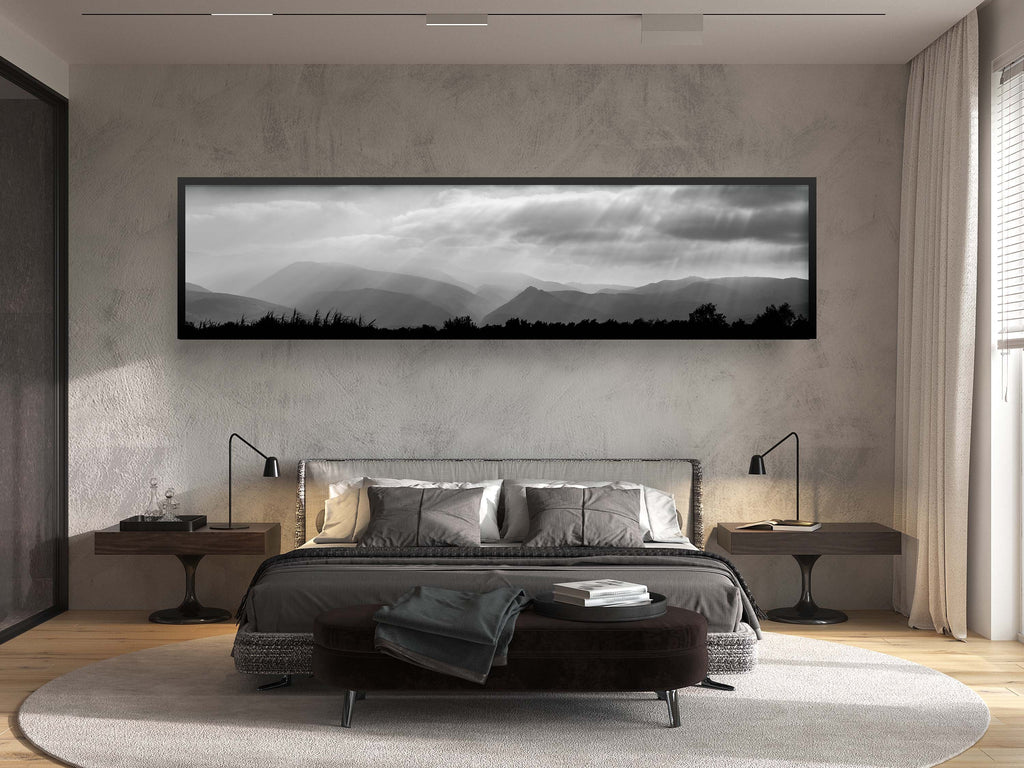Black & White Panoramic Holy Land Mountains Sunrise Landscape Photography - Israeli Galilee Mountains
