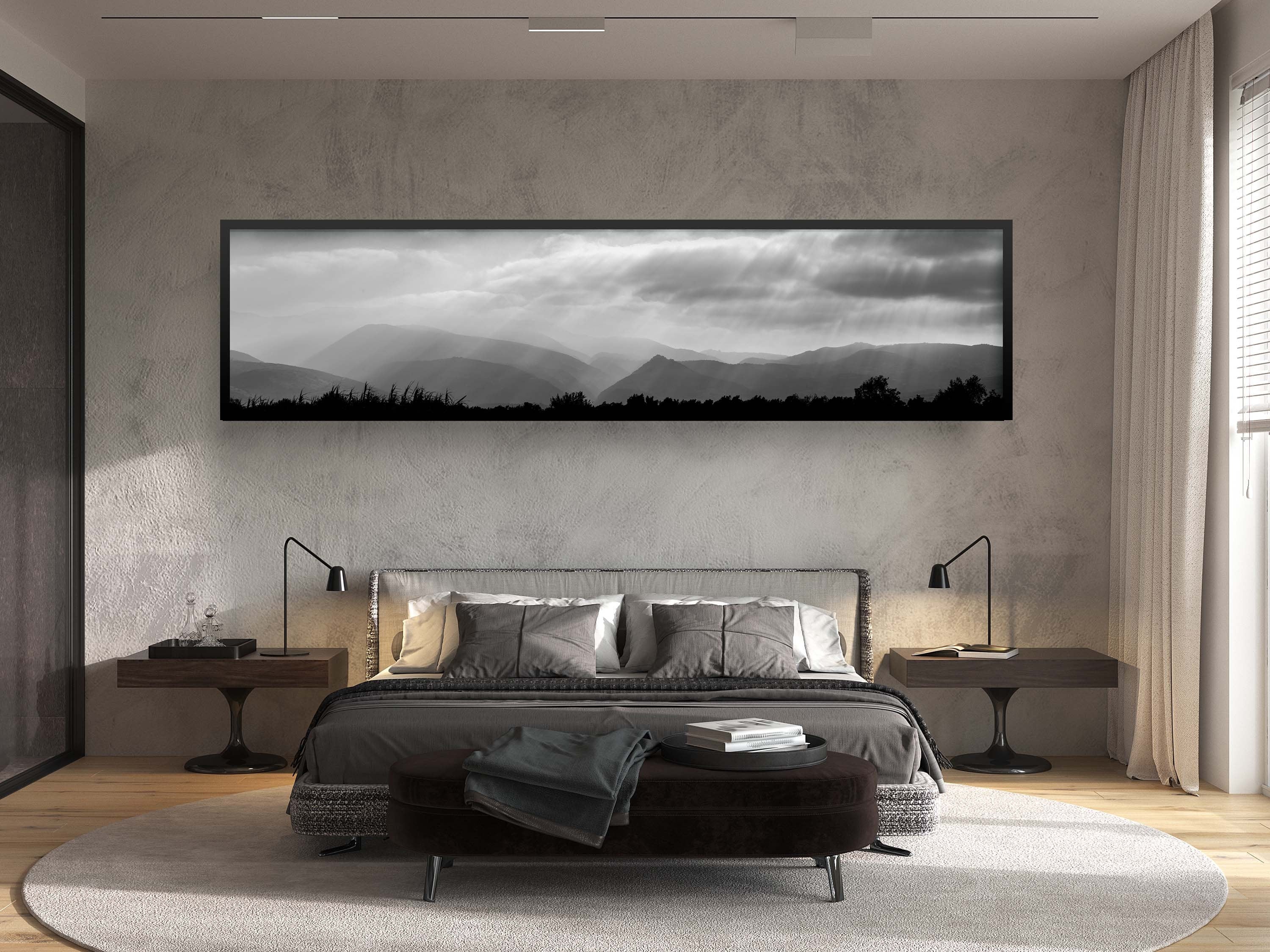 Black & White Panoramic Holy Land Mountains Sunrise Landscape Photography - Israeli Galilee Mountains
