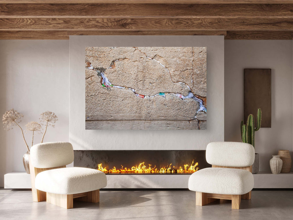 Jerusalem Kotel Western Wall Stone with Colored Prayer Notes in the Slot - Jewish Wall Art
