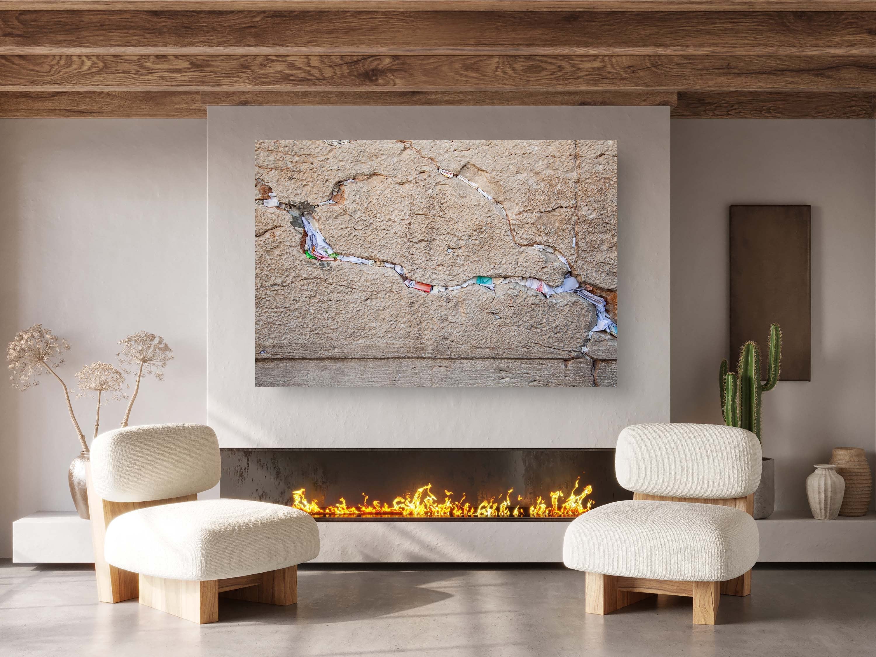 Jerusalem Kotel Western Wall Stone with Colored Prayer Notes in the Slot - Jewish Wall Art