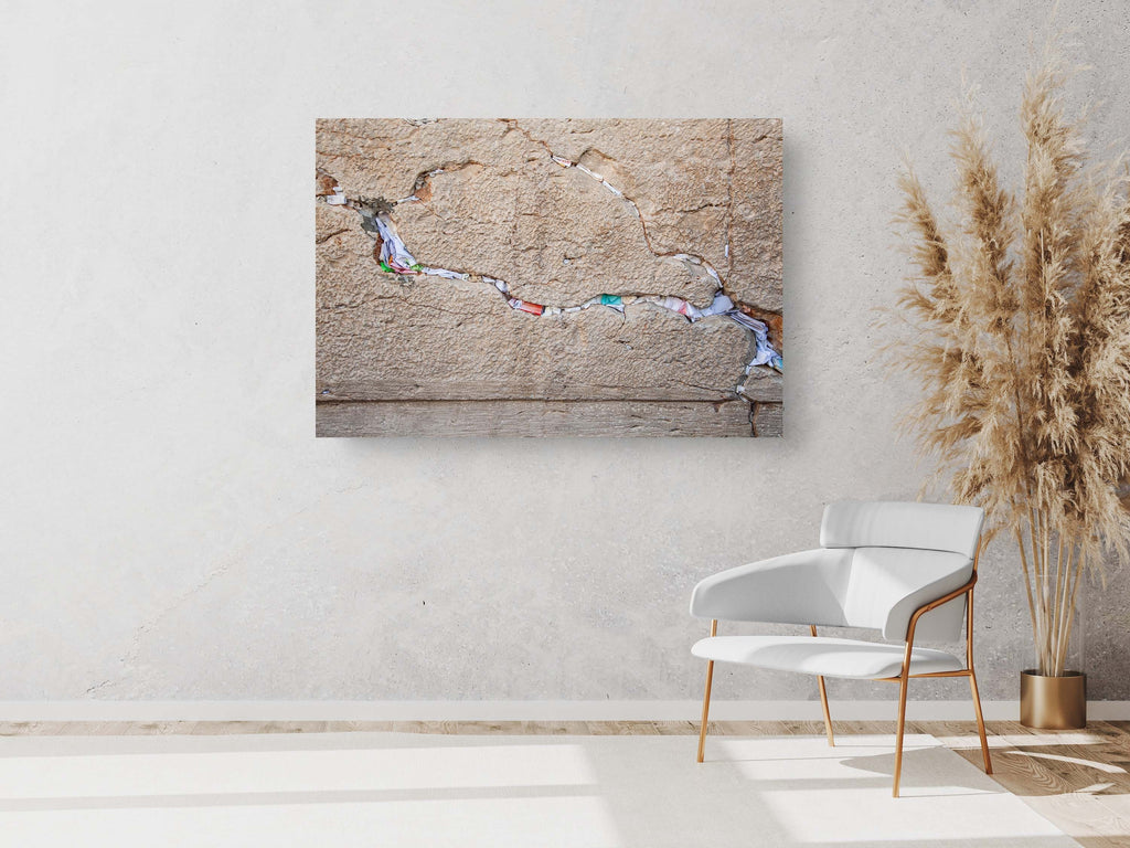 Jerusalem Kotel Western Wall Stone with Colored Prayer Notes in the Slot - Jewish Wall Art
