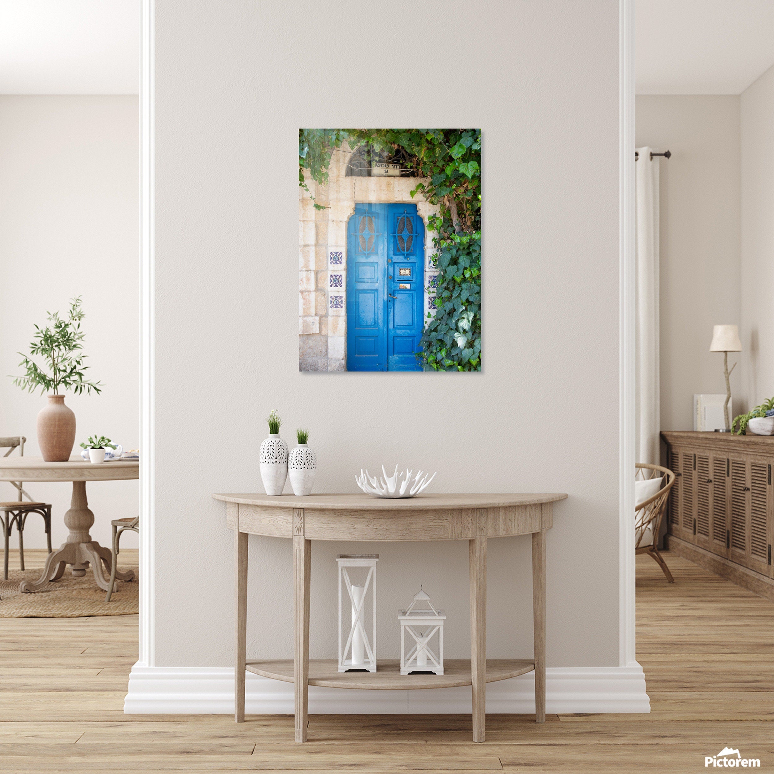 Israeli Holy Land Jerusalem Blue Door with Ivy