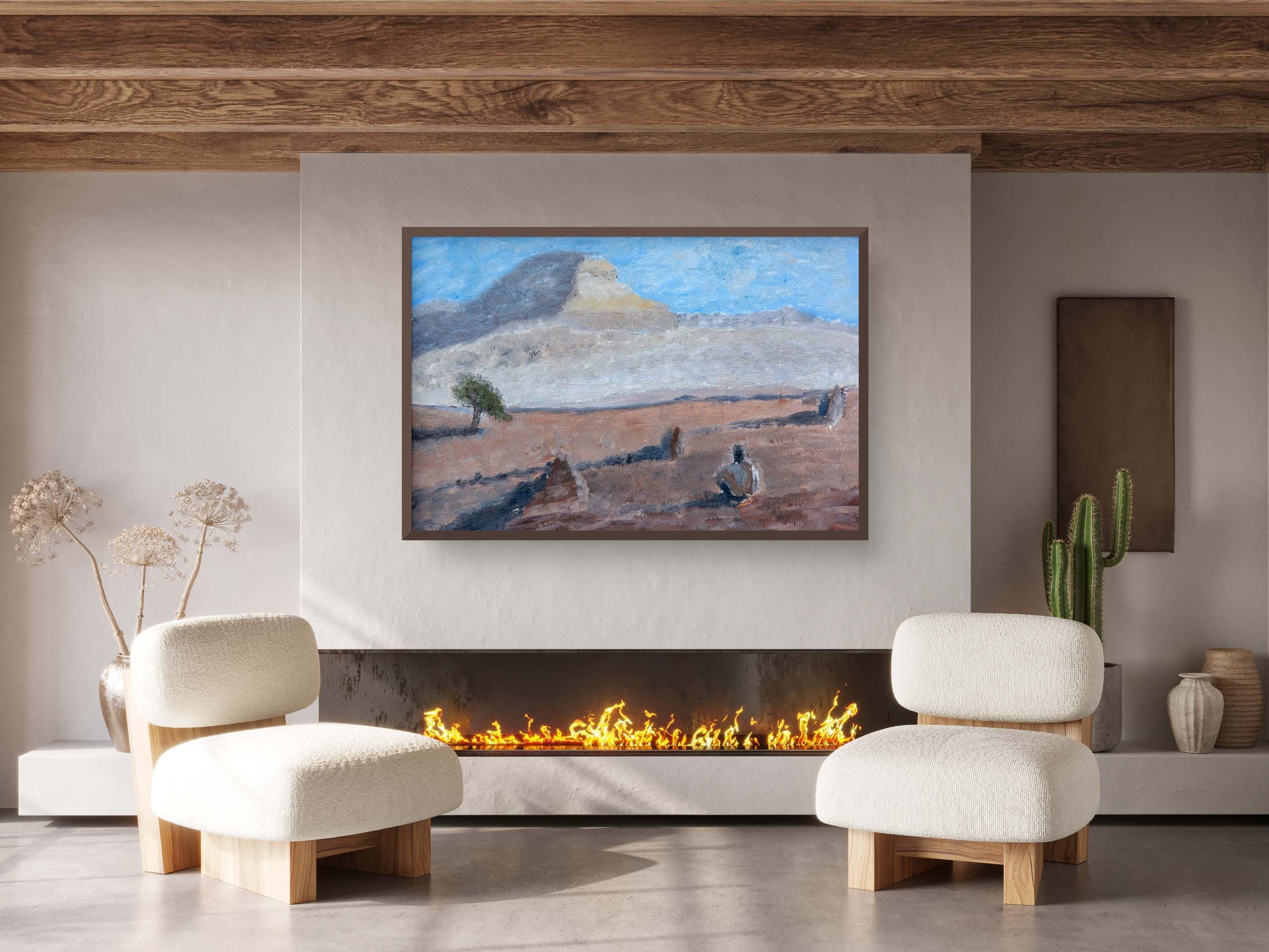 Israeli Holy Land Desert Landscape Painting — Men alone in the Negev desert
