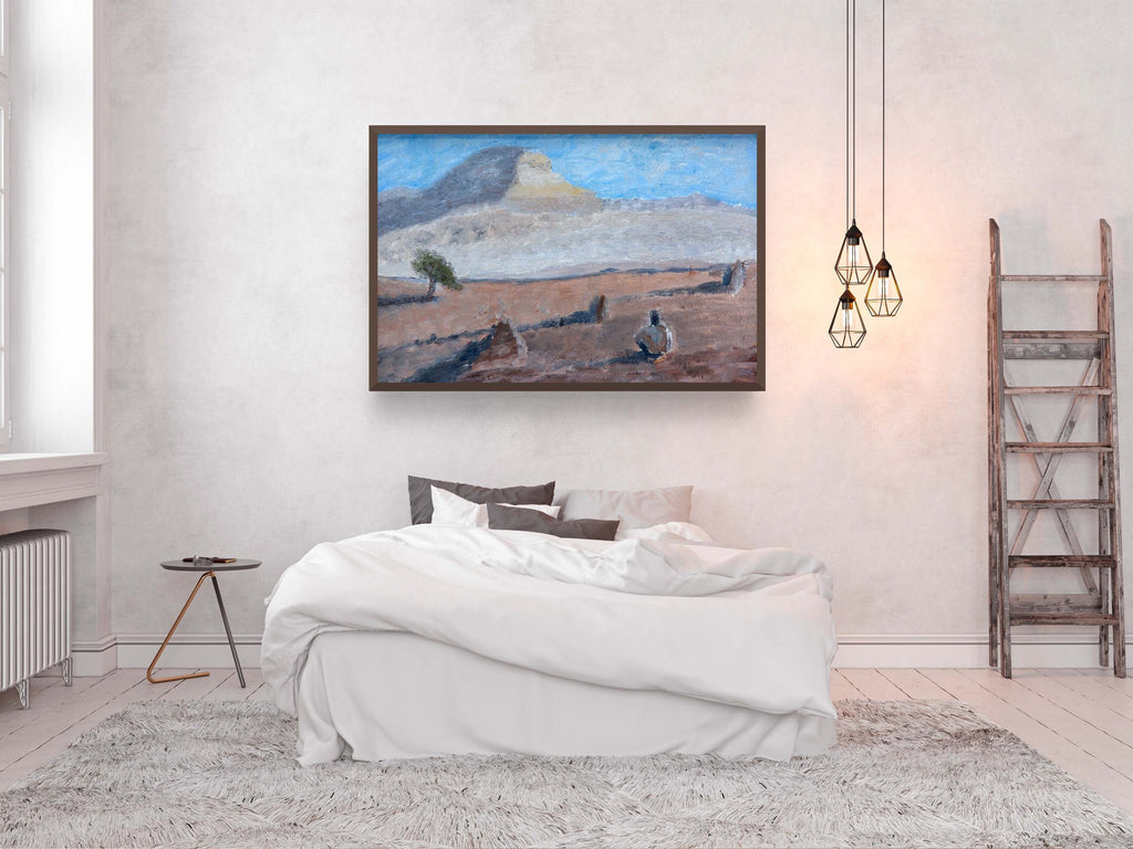 Israeli Holy Land Desert Landscape Painting — Men alone in the Negev desert