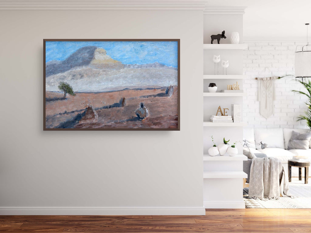 Israeli Holy Land Desert Landscape Painting — Men alone in the Negev desert