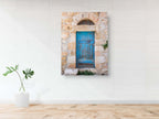 Jerusalem Turquoise Wooden Door with Stones and Red Hand — Travel Vintage Blue Door