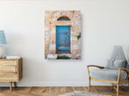 Jerusalem Turquoise Wooden Door with Stones and Red Hand — Travel Vintage Blue Door