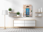 Jerusalem Turquoise Wooden Door with Stones and Red Hand — Travel Vintage Blue Door