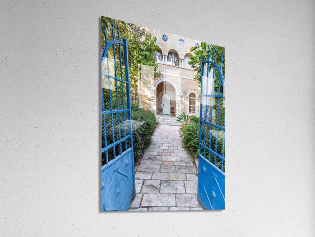 Jerusalem Blue Garden Patio Door Print: Bakaa Neighborhood Travel Photography
