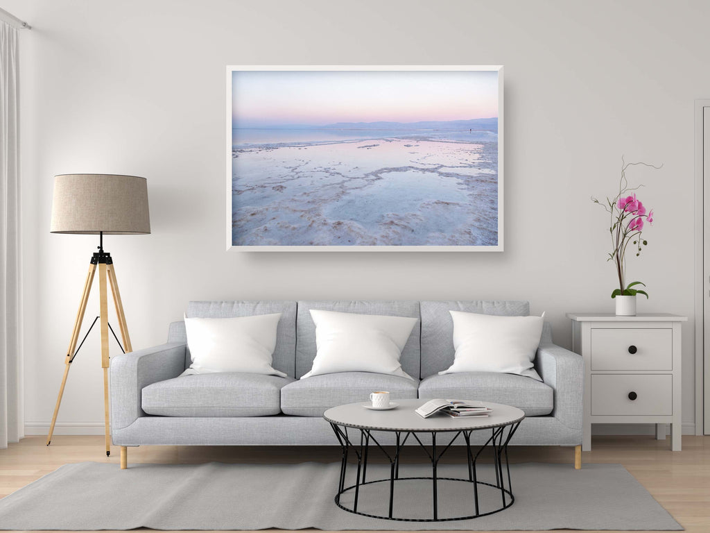 Colorful Dead Sea Israeli Holy Land Sunset with White Salt Sea Minerals and Silhouette