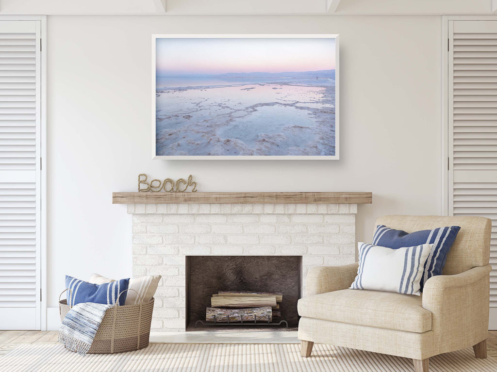 Colorful Dead Sea Israeli Holy Land Sunset with White Salt Sea Minerals and Silhouette