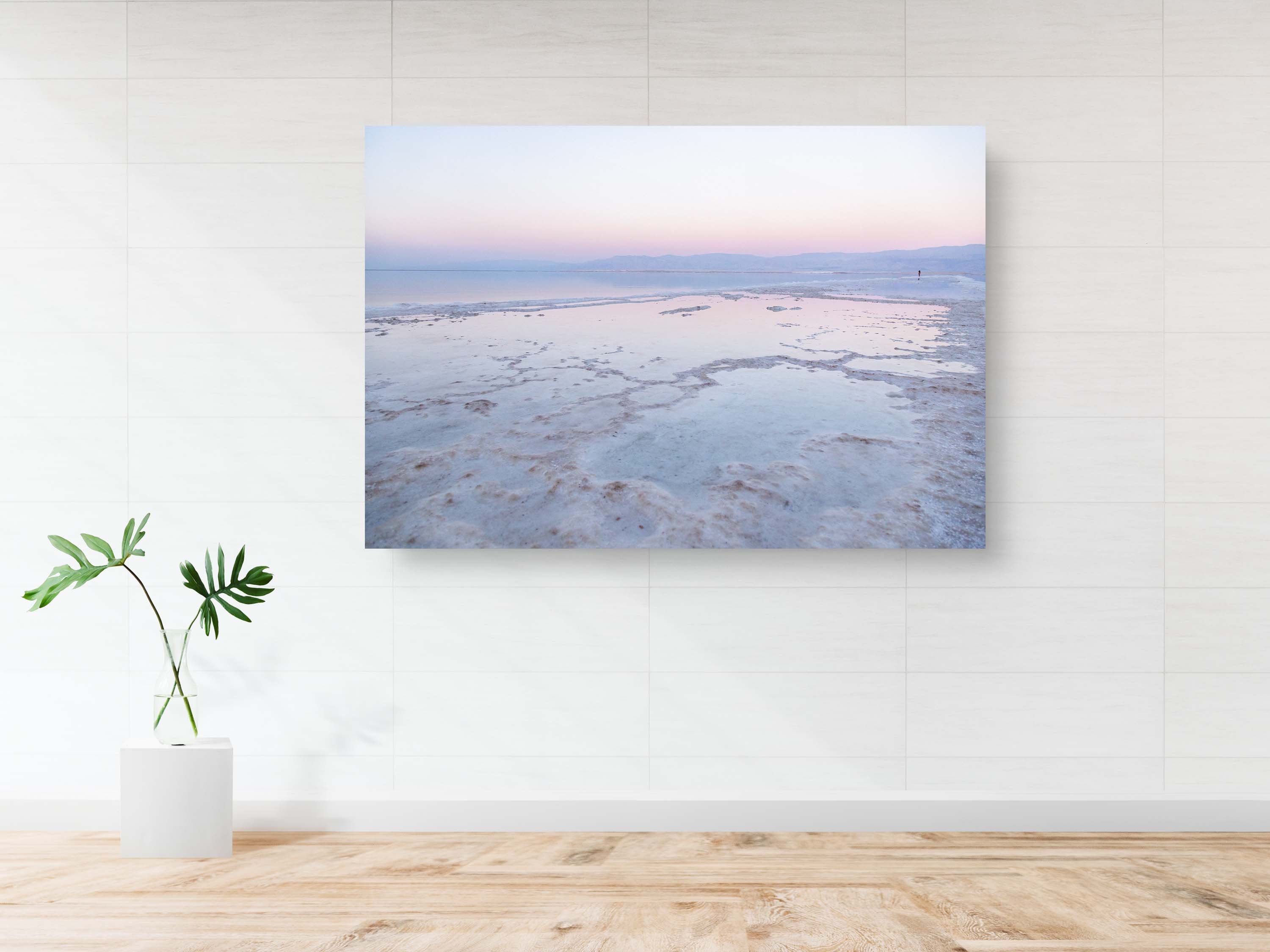 Colorful Dead Sea Israeli Holy Land Sunset with White Salt Sea Minerals and Silhouette