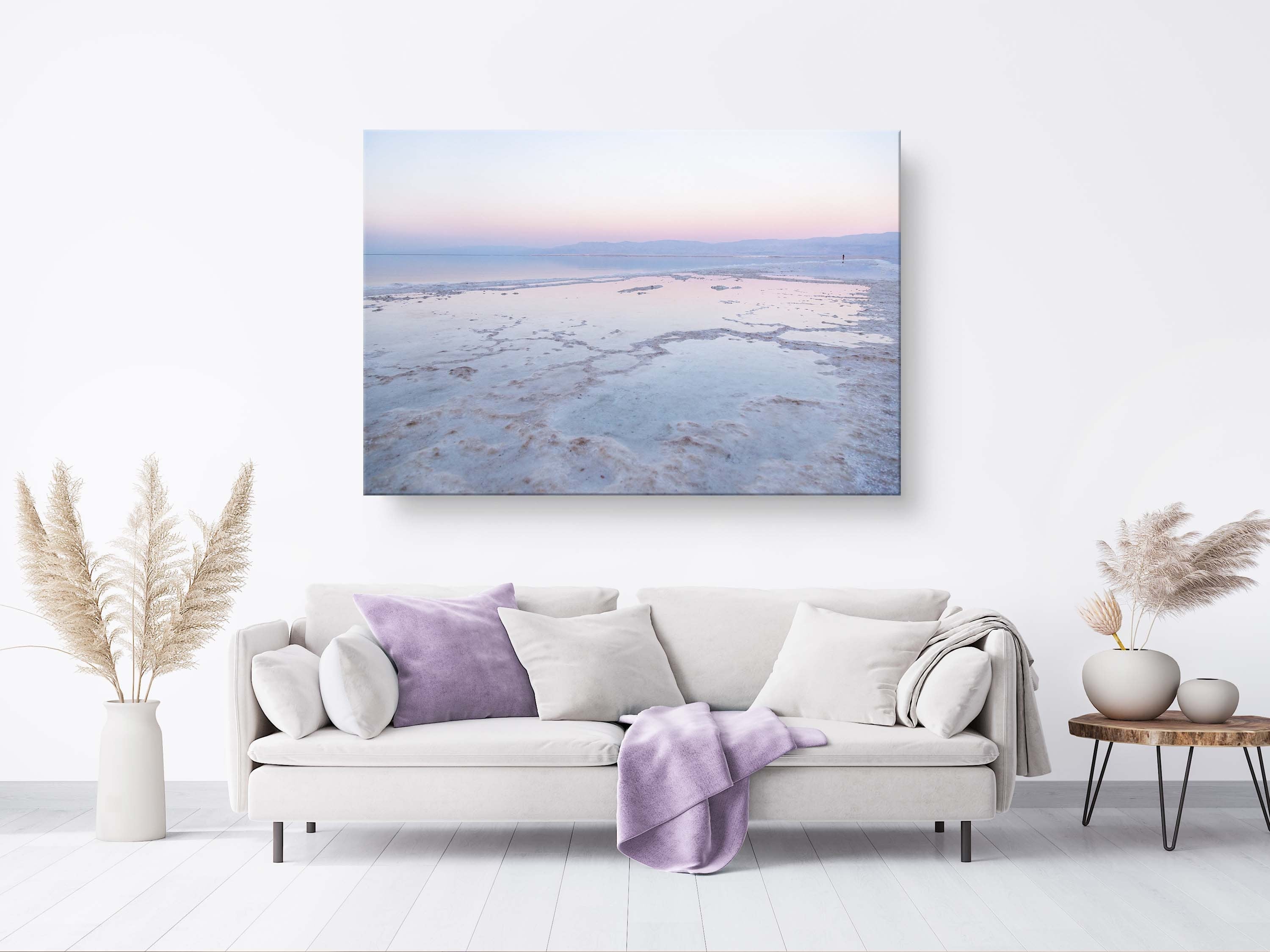 Colorful Dead Sea Israeli Holy Land Sunset with White Salt Sea Minerals and Silhouette