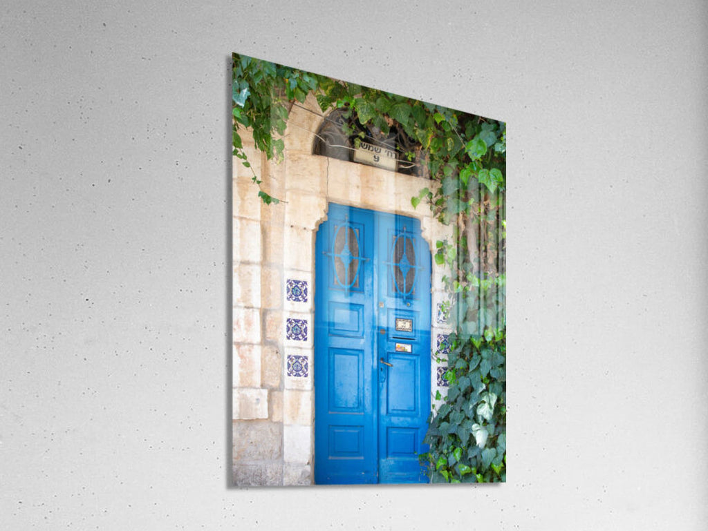 Israeli Holy Land Jerusalem Blue Door with Ivy