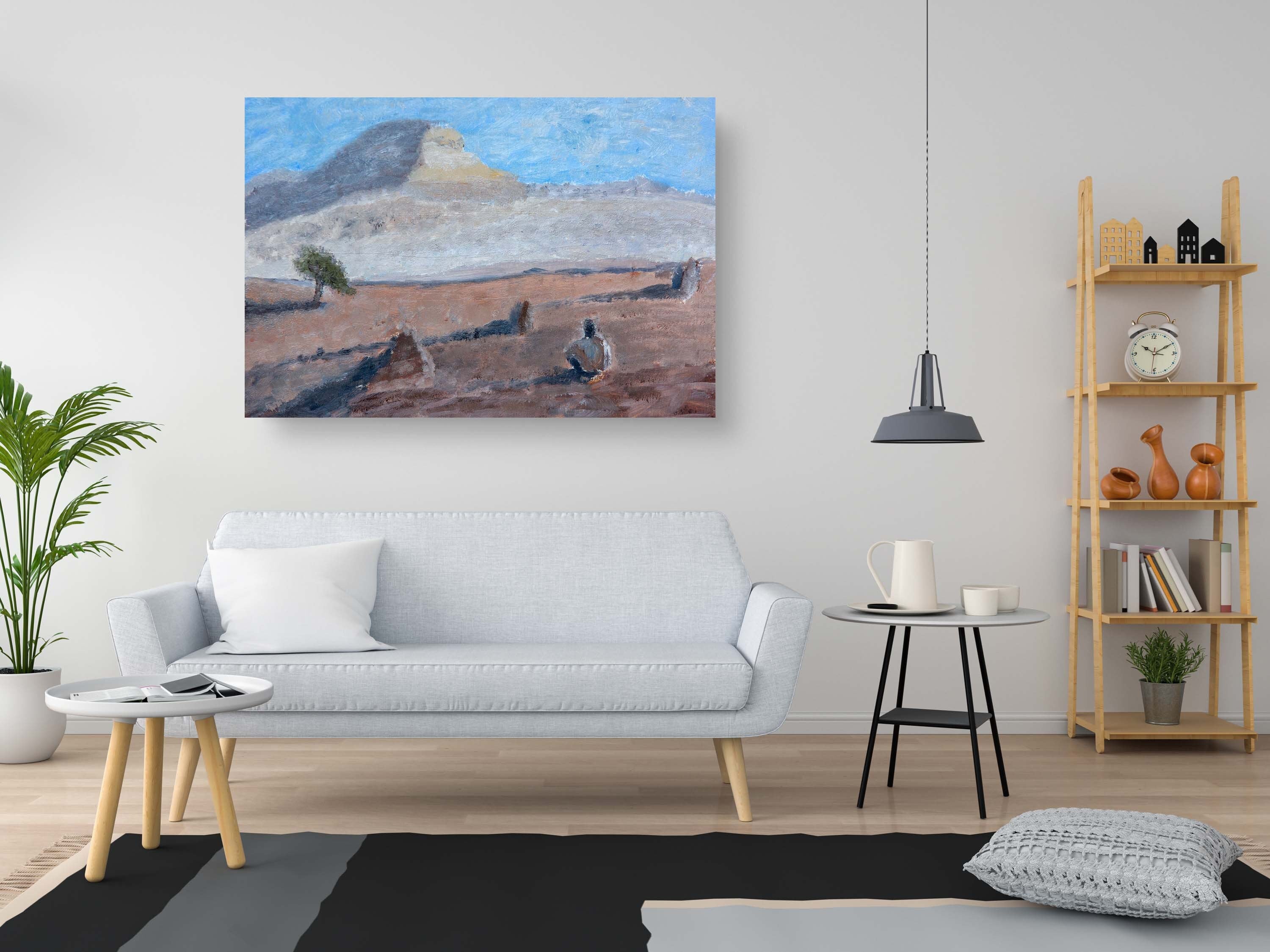 Israeli Holy Land Desert Landscape Painting — Men alone in the Negev desert