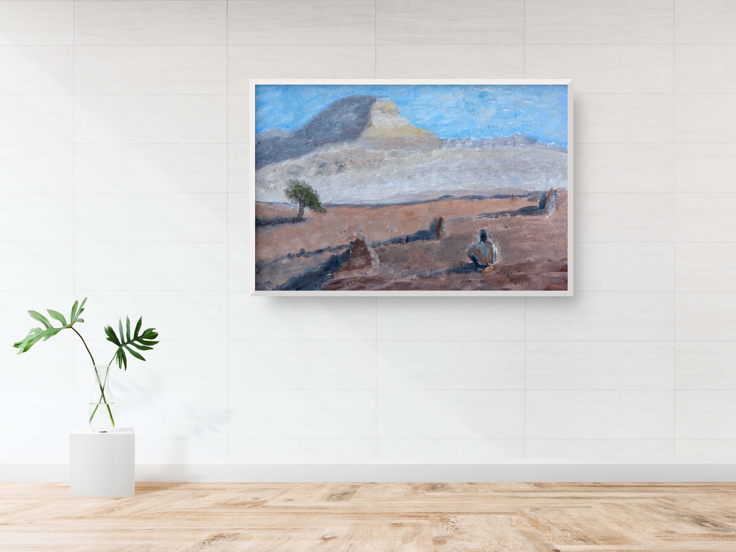 Israeli Holy Land Desert Landscape Painting — Men alone in the Negev desert