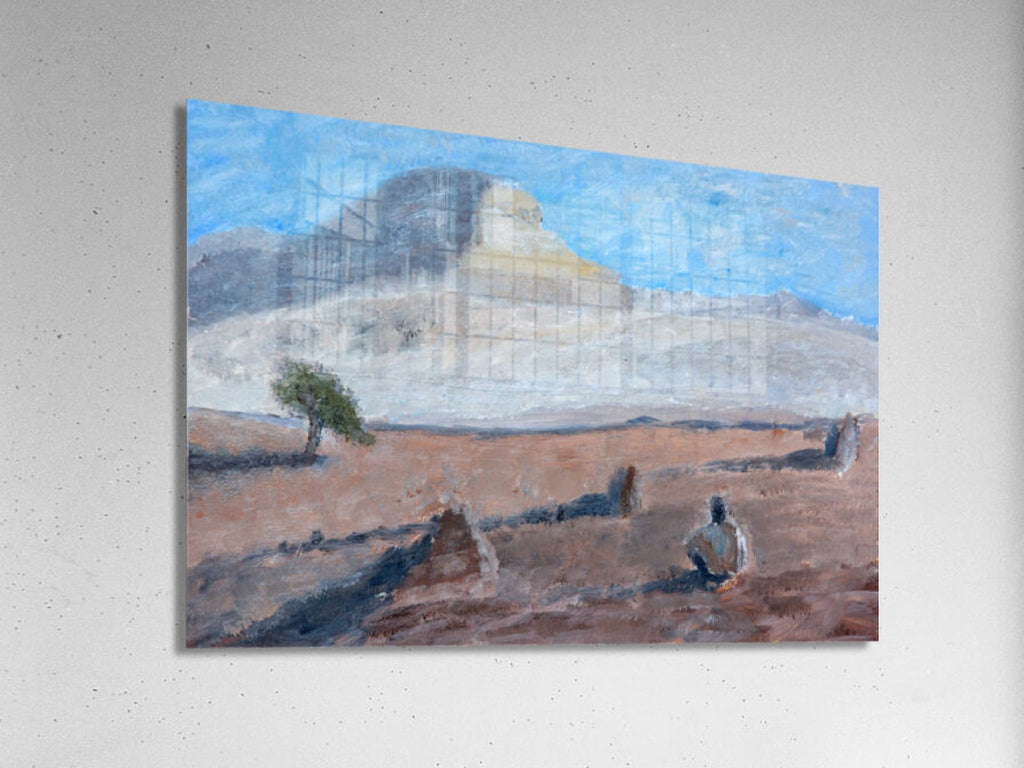 Israeli Holy Land Desert Landscape Painting — Men alone in the Negev desert
