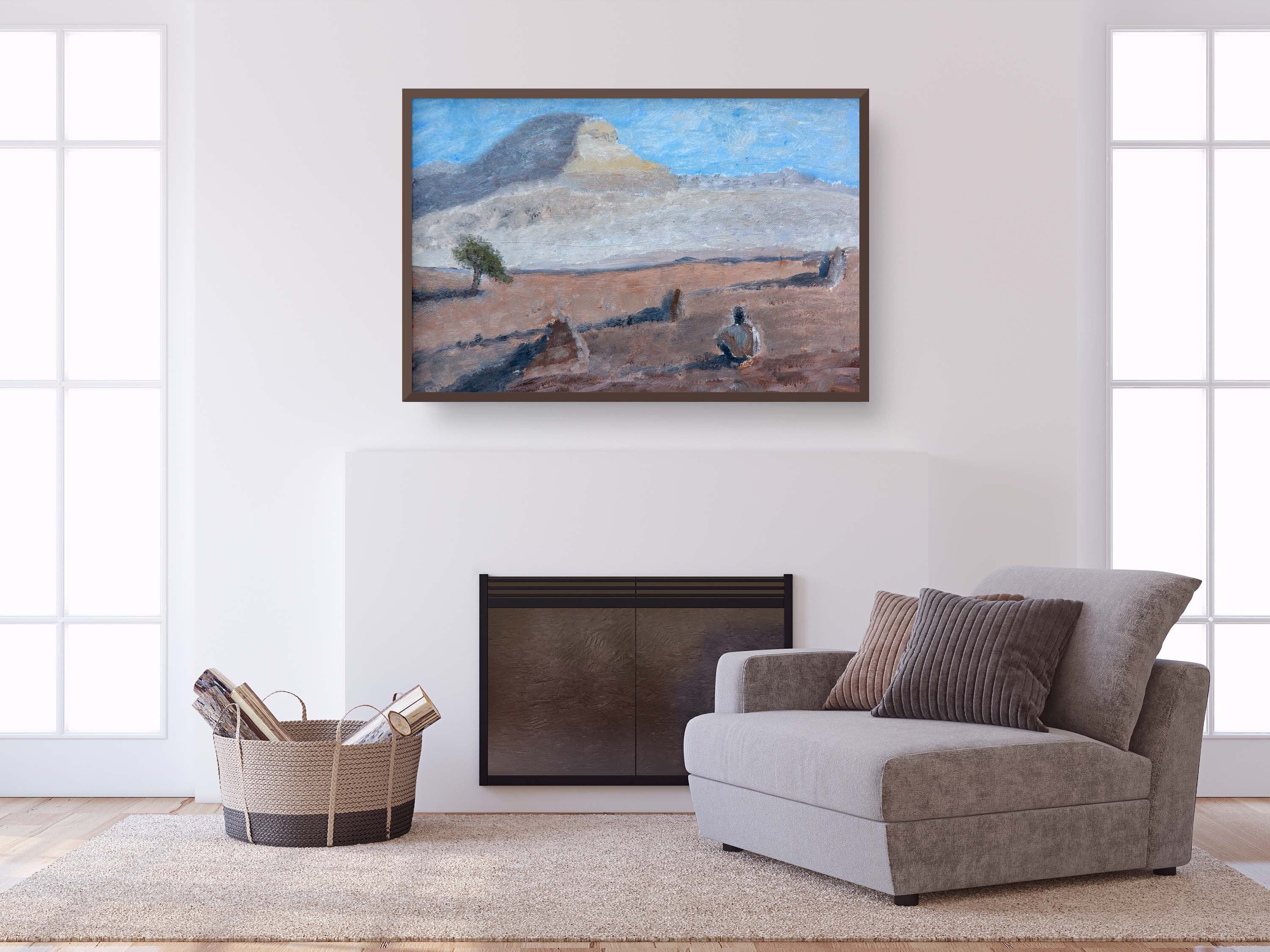 Israeli Holy Land Desert Landscape Painting — Men alone in the Negev desert