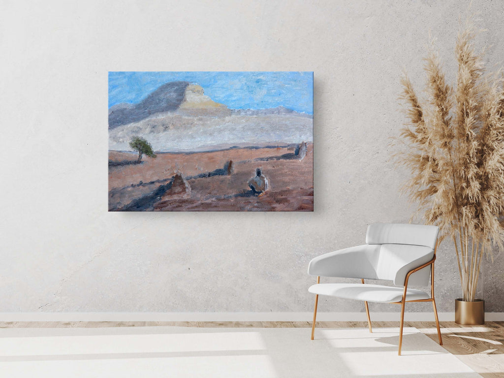 Israeli Holy Land Desert Landscape Painting — Men alone in the Negev desert