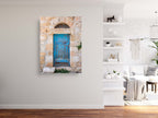 Jerusalem Turquoise Wooden Door with Stones and Red Hand — Travel Vintage Blue Door