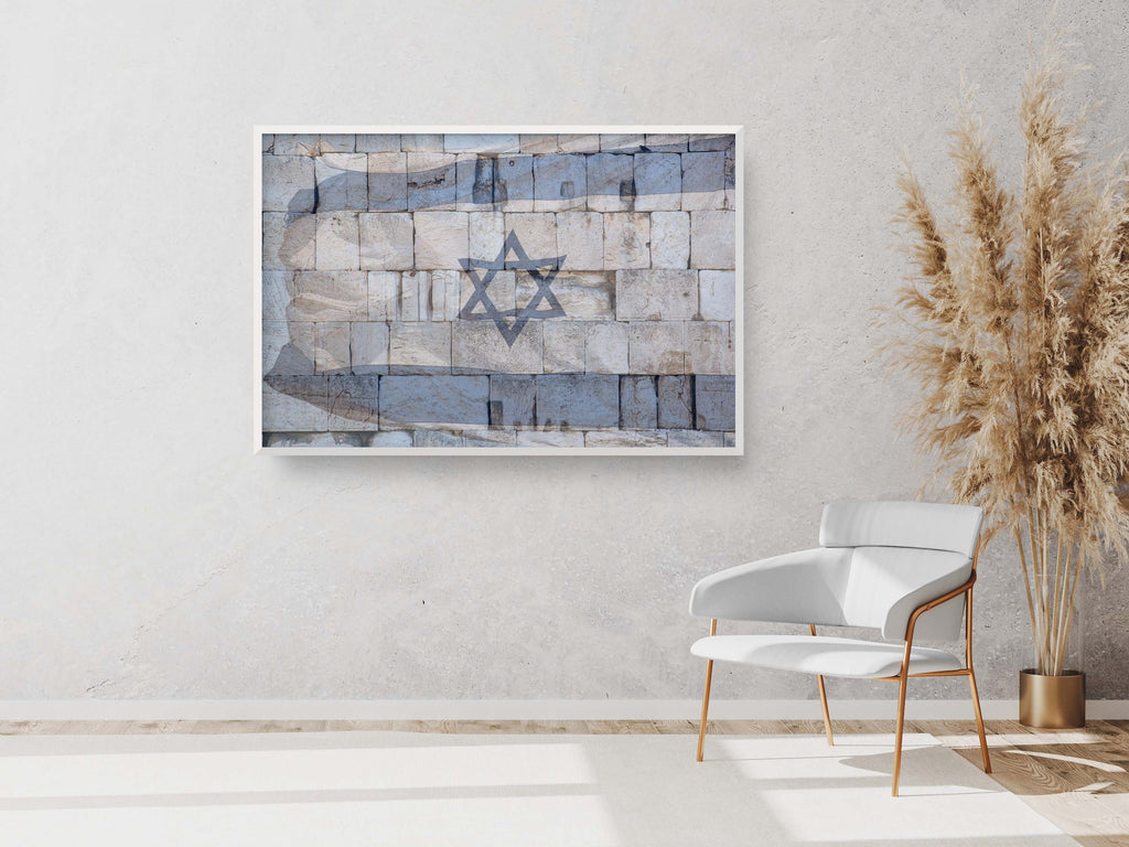 Kotel Western Wall and Holy Land Israeli Blue & White Flag