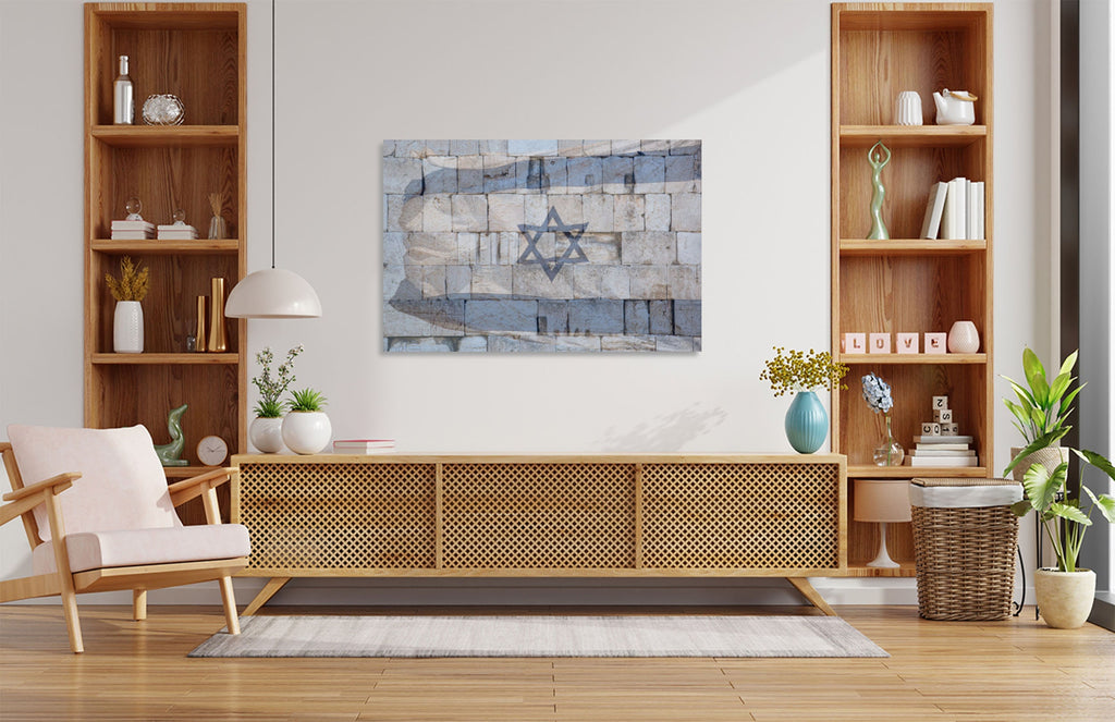 Kotel Western Wall and Holy Land Israeli Blue & White Flag