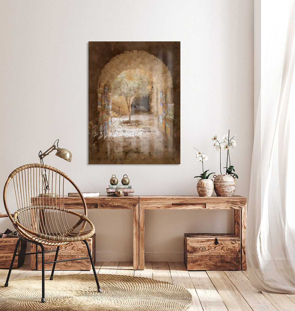 Holy Land Jerusalem Old City Painting — Jewish Quarter Olive Tree and Arch