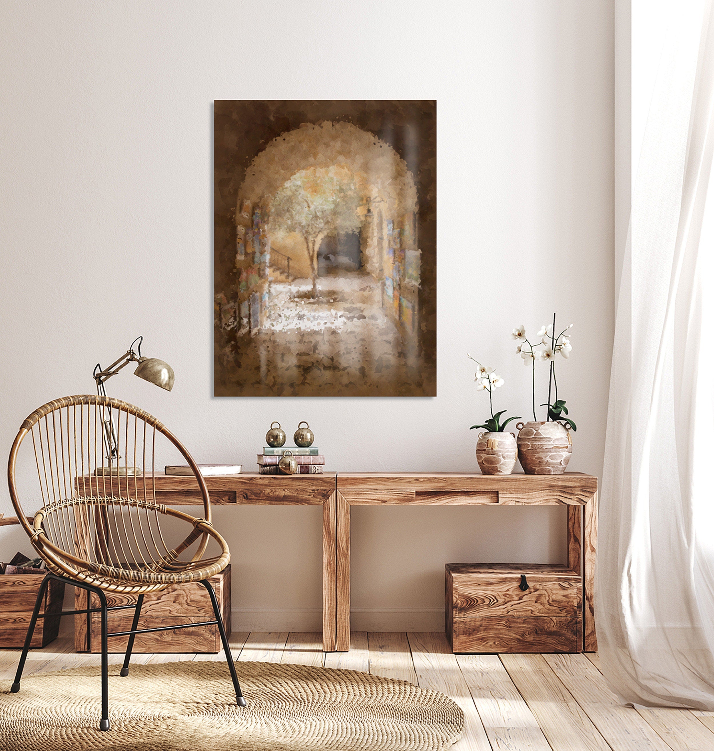 Holy Land Jerusalem Old City Painting — Jewish Quarter Olive Tree and Arch