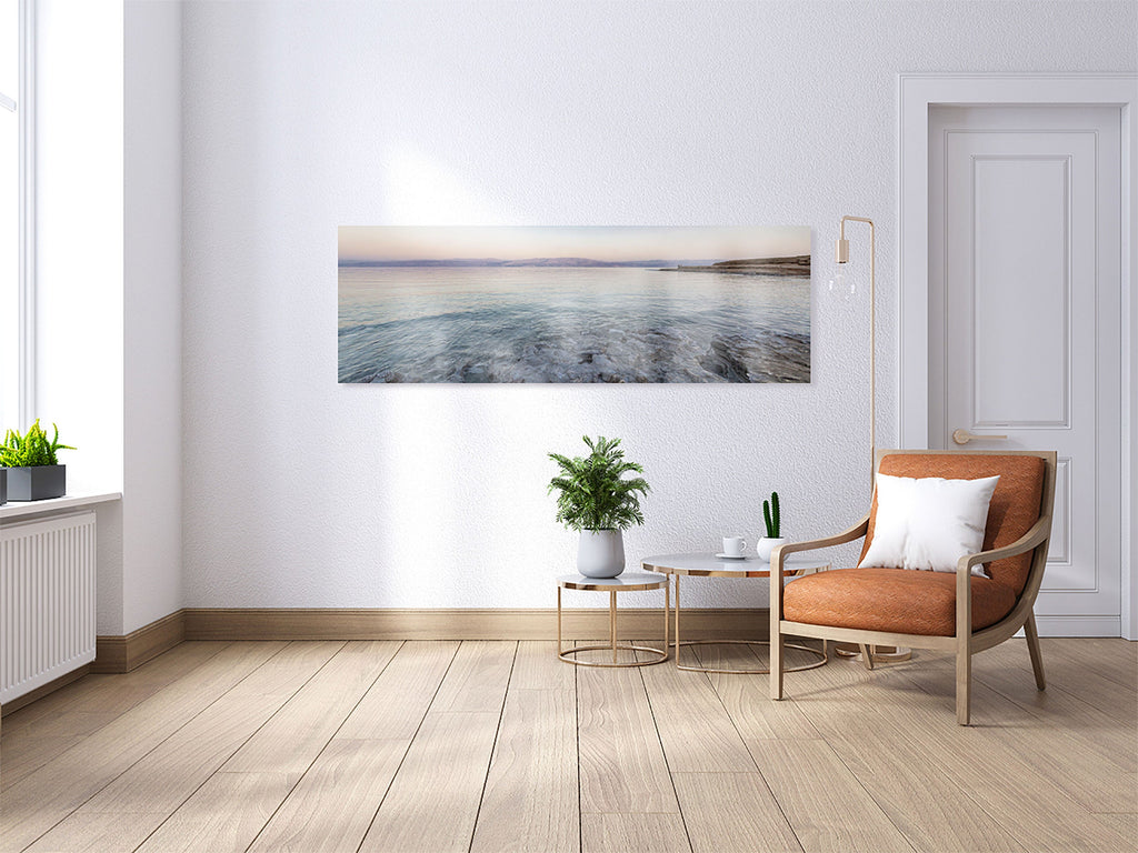 Panoramic Holy Land Seascape — Israeli Dead Sea Blue Turquoise Beach Sunset
