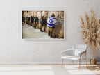 IDF Tsahal Soldiers Praying at the Kotel Western Wall with Israeli Blue & White Flag