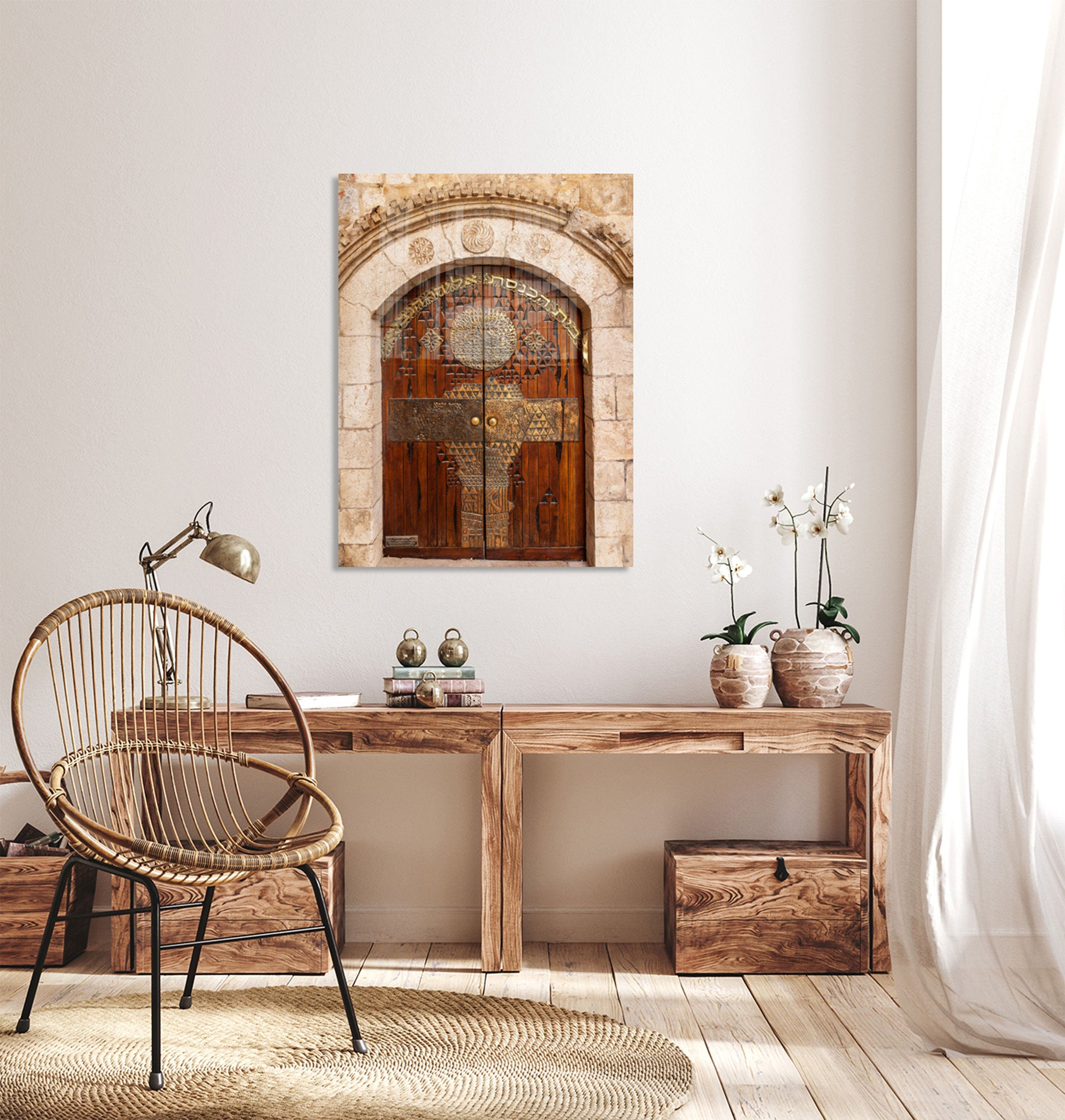 Jerusalem Old City Golden Wooden Door Photography — Elyahu Hanavi Sephardic Synagogue Entrance