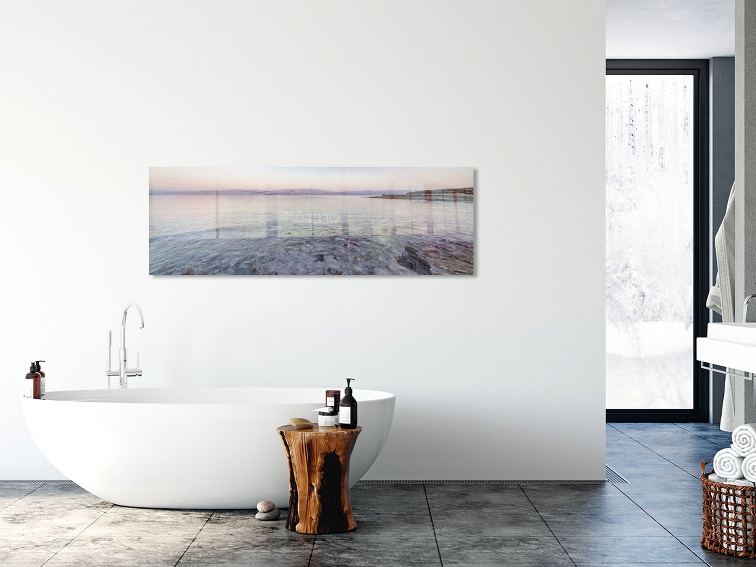 Panoramic Holy Land Seascape — Israeli Dead Sea Blue Turquoise Beach Sunset