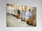 IDF Tsahal Soldiers Praying at the Kotel Western Wall with Israeli Blue & White Flag
