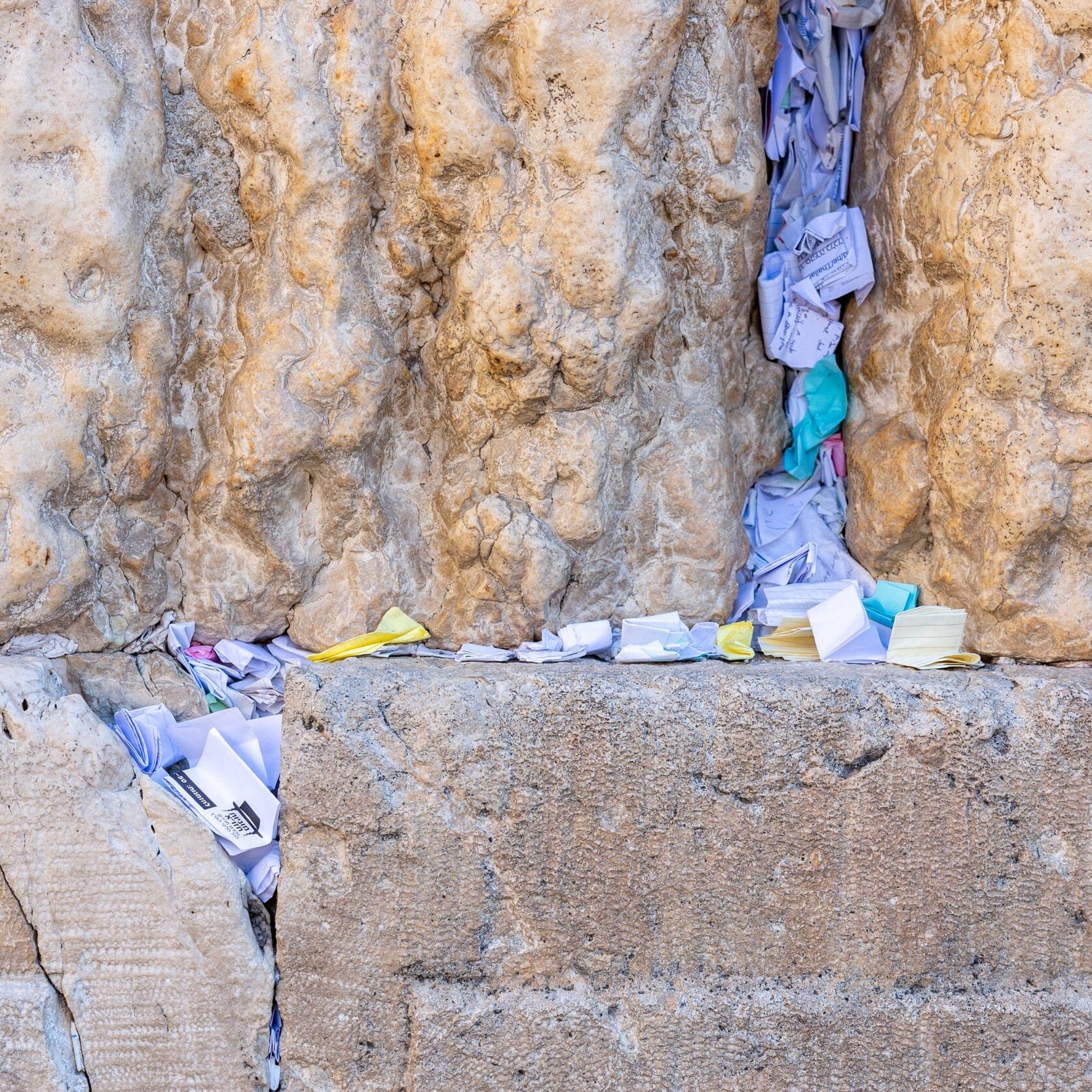 Kotel Western Wall Stone with colored prayer notes - Am Israel Chai
