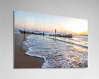 Holy Land Israeli Seascape with Wrecked Fishing Boat — Beach and Waves At Sunset