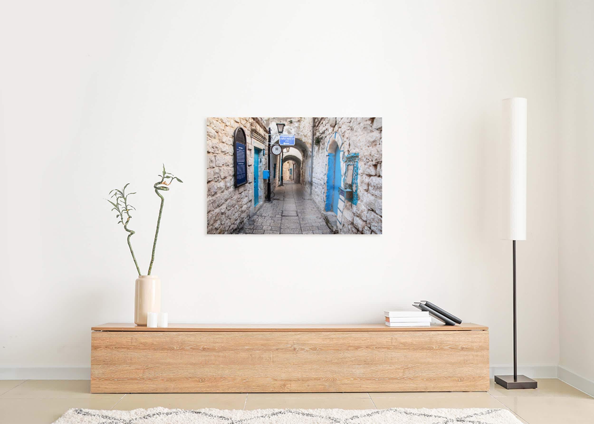 Safed Tzfat Old City Pedestrian Street with Blue Doors Jerusalem Stones — Photography