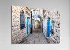 Safed Tzfat Old City Pedestrian Street with Blue Doors Jerusalem Stones — Photography