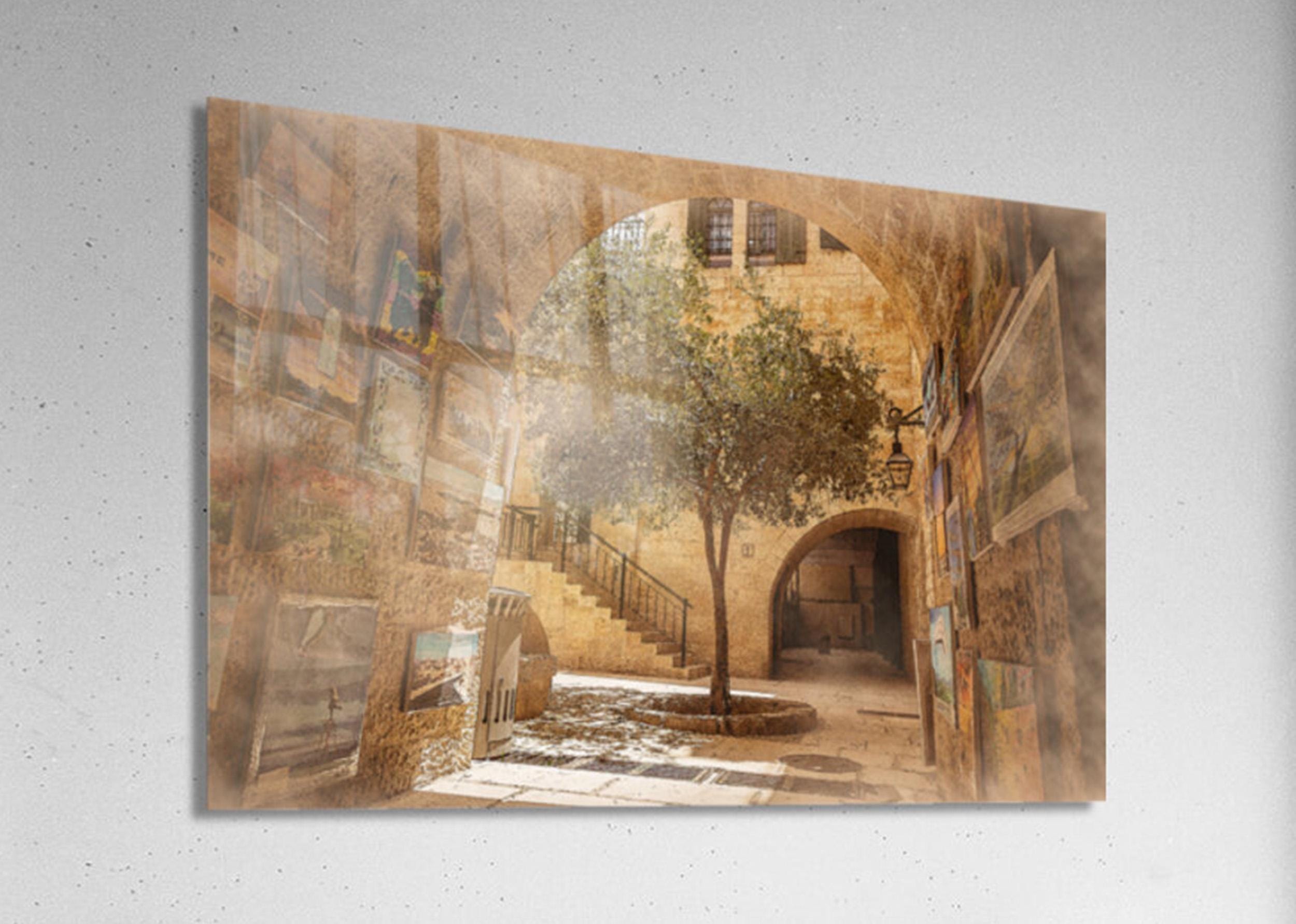 Jerusalem Old City Pedestrian Street Painting with Olive Tree and Arch — Jewish Quarter