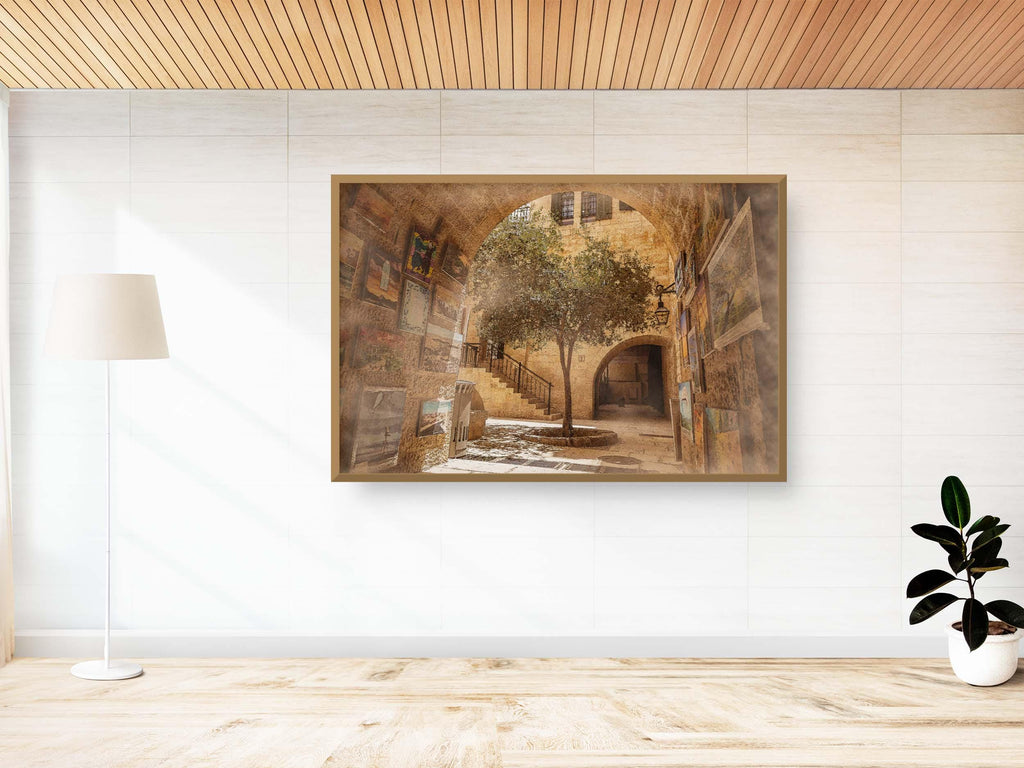 Jerusalem Old City Pedestrian Street Painting with Olive Tree and Arch — Jewish Quarter