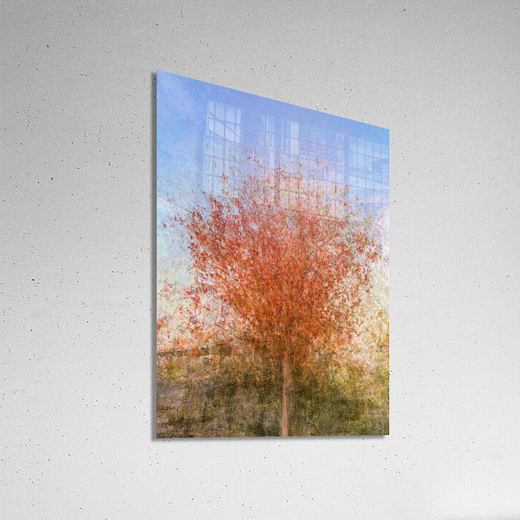 Jerusalem Red Tree Print: Israeli Autumn Impressionist Art