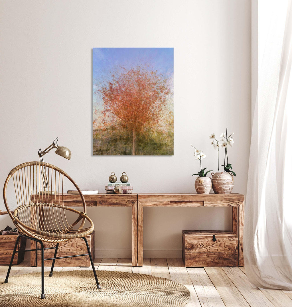 Jerusalem Red Tree Print: Israeli Autumn Impressionist Art