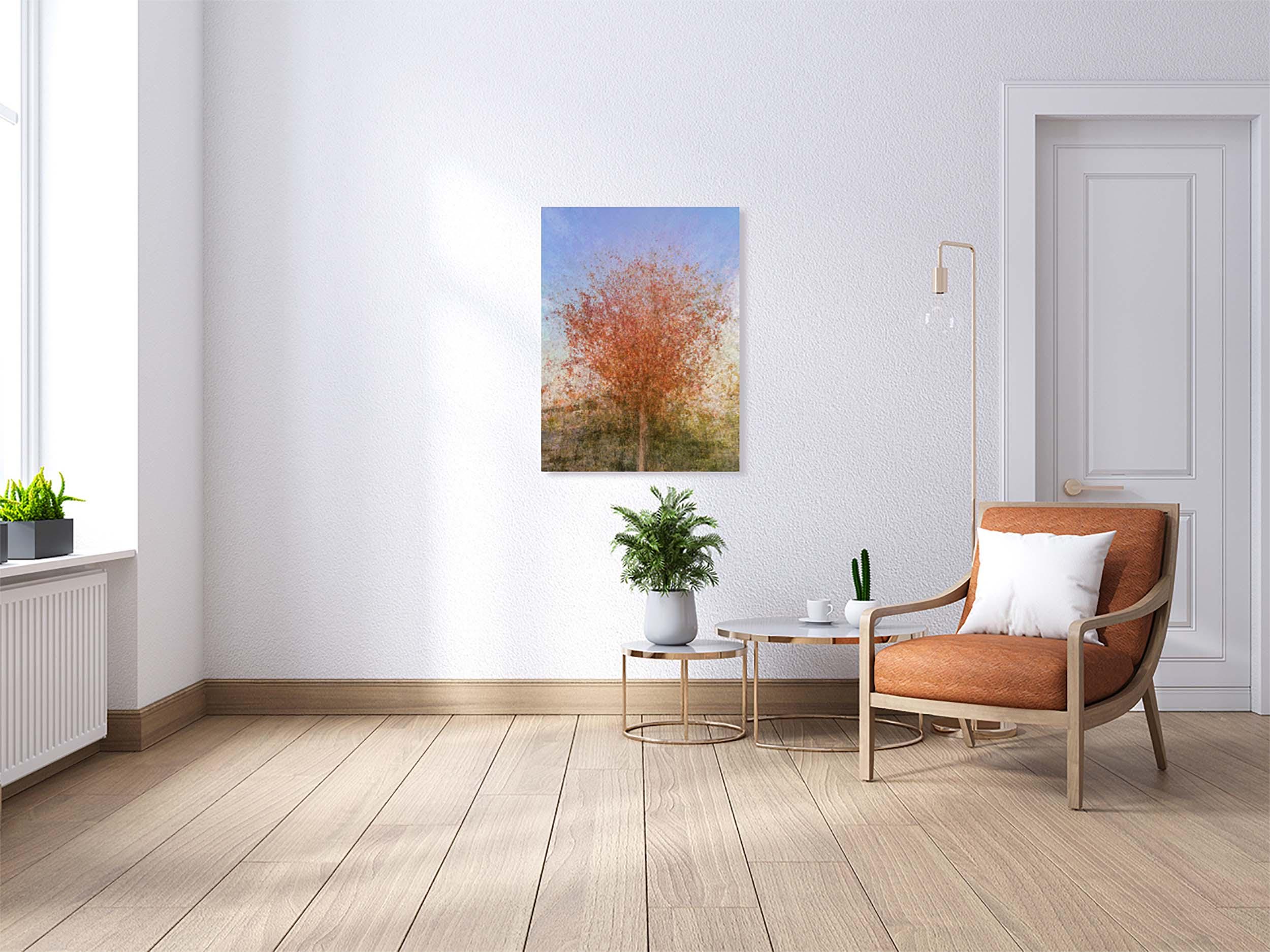 Jerusalem Red Tree Print: Israeli Autumn Impressionist Art